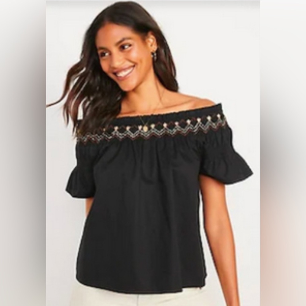 Old Navy women’s XXL boho embroidered off shoulders smocked‎ blouse NWT milkmaid
